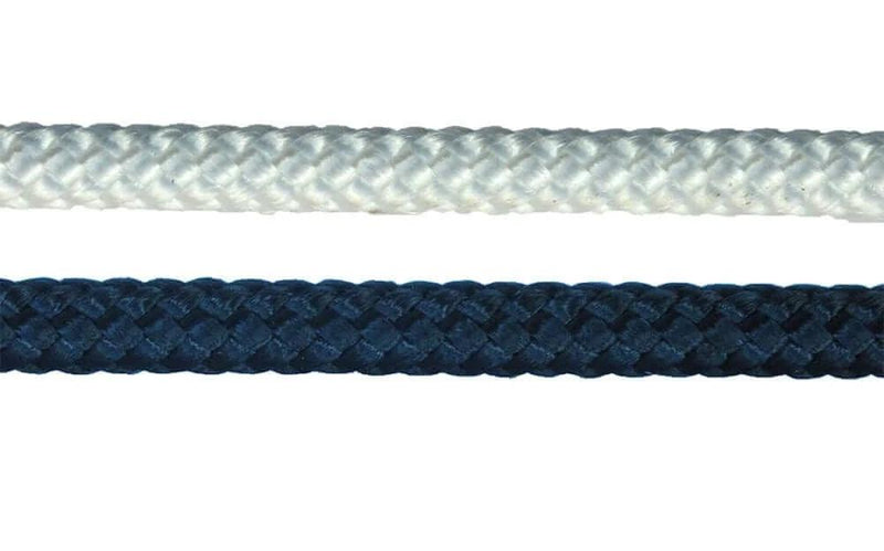 FineLine NZ Made Polyester Smooth Braid 6 Series in white and navy colors, showcasing high tenacity and smooth construction.