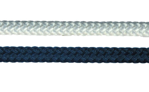 CJ6 Polyester Fine Braid 1mm to 7mm x 100m - Smooth braided ropes in white and navy blue.