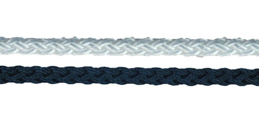 Polyester Braid CJ5 Series Coarse Braid in white and navy blue, showcasing the 8 plait construction.
