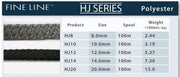 HJ Series Horse and Dog Lead Rope details with sizes, spools, and weights for custom leads.