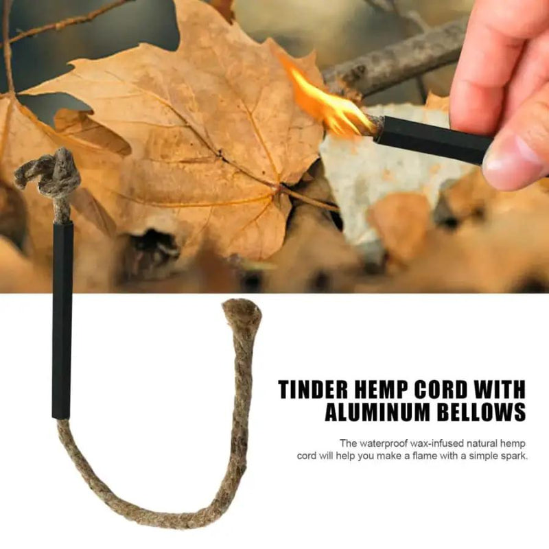 Fire Starter - Tinder Cord with Aluminum Bellow Pipe & Waterproof Wax Wick Hemp by 9eight5