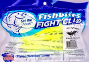 Fight Club 3.5″ Fightin Shrimp packaging with vibrant yellow lures and branding for fishing enthusiasts.