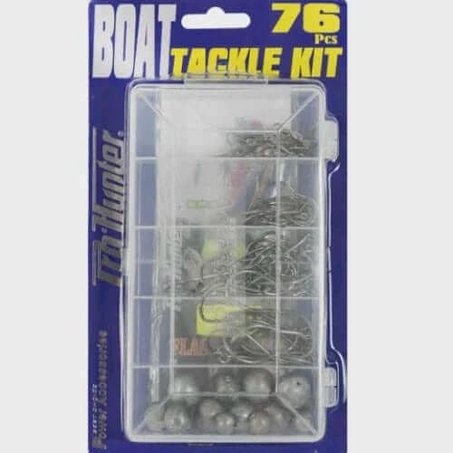 Pro Hunter 76 Piece Boat Tackle Kit featuring various hooks, sinkers, and swivels in a durable tackle box.
