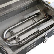 Kiwi Sizzler Gas BBQ - Window Top 316S/S with Flame Guard interior view showing the stainless steel burners.