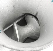 Anglers Mate Bolt On Mincer Size 32 internal view showing steel arm and blade details.