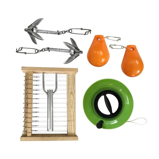 Fishtech NZ Longline Kit for Kayaks and Boats components including anchors, floats, handcaster, and trace keeper.