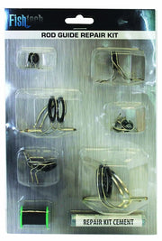 Fishtech Rod Guide Repair Kit - 12 Piece with guide parts and cement for quick fishing rod repair