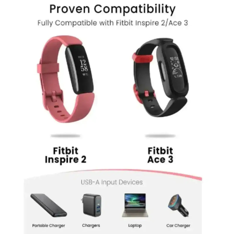 Habicare USB Charger Cable for Fitbit Inspire 2 & Ace 3 Smartwatches