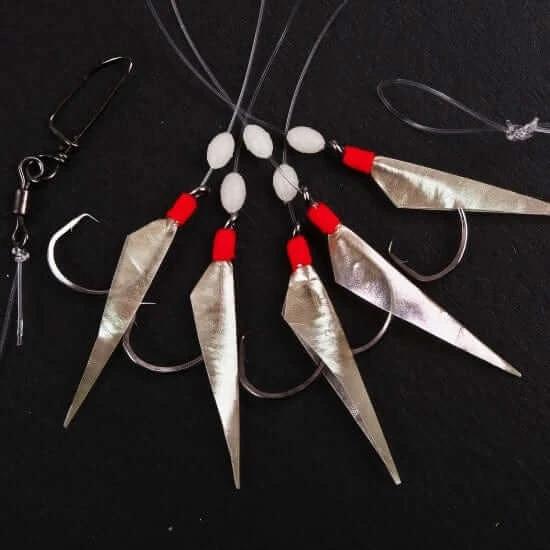 Deep Sea D3 Sabiki Rig Pearl #6 Hook with mother of pearl and circle hooks for bait fishing.