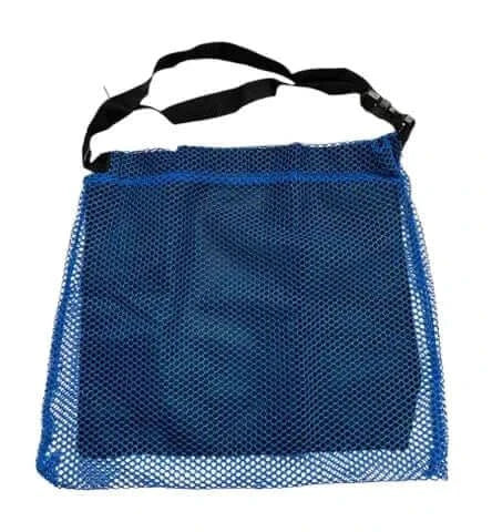 Flounder Carry Bag, Waist Fit - durable blue mesh bag for carrying flounder easily and safely.