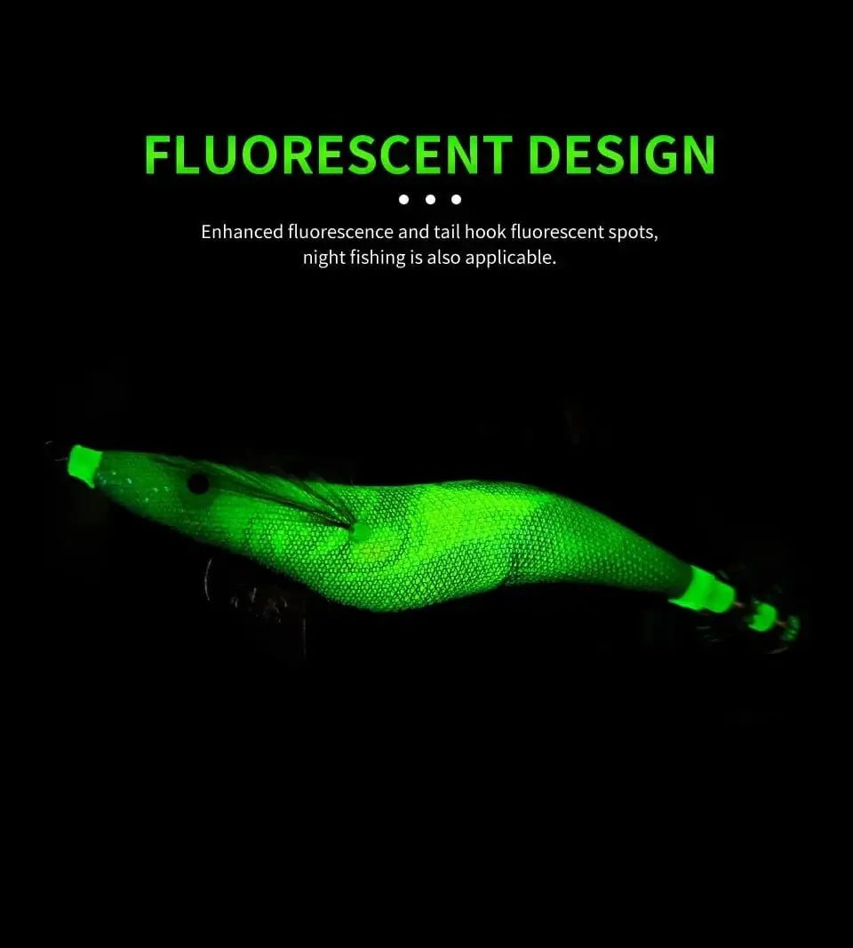 China China Saltwater Squid Jigs Slow Jigging Wooden Shrimp Lures Luminous Bait Fishing Cuttlefish Lure with Noctilucent Explosive Hook