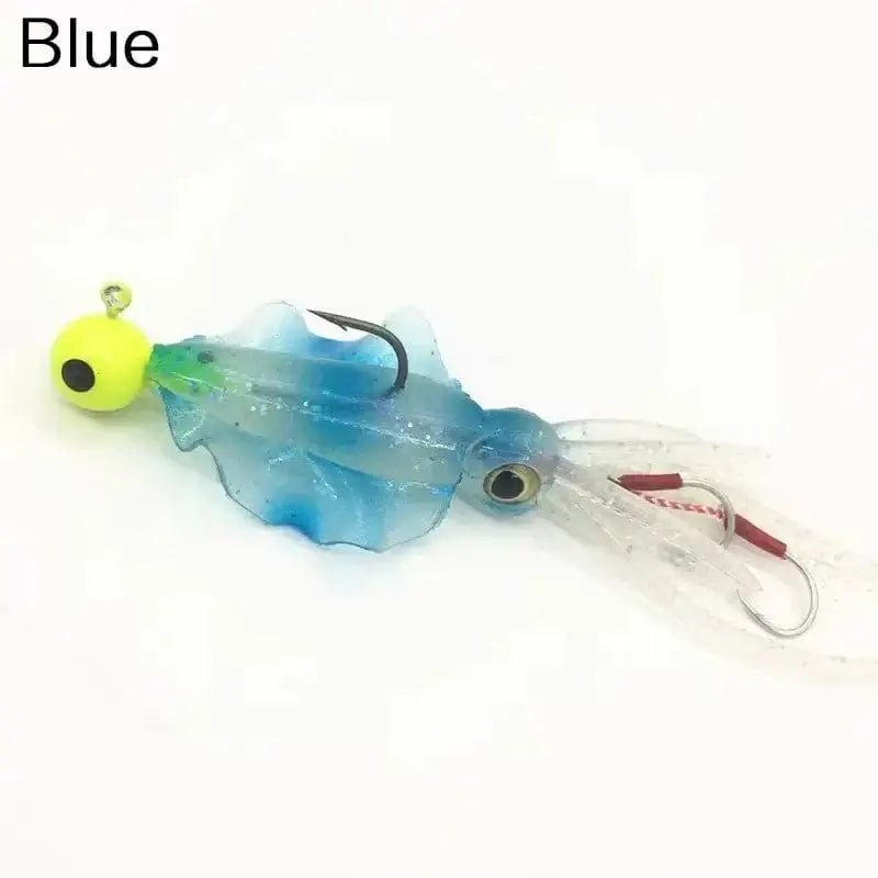 FLYSAND Large Simulation Squid Hard Fishing Lures Baits Lifelike Swimbait Octopus Bait With 2 Treble Hooks Fishing Accessory in blue color.