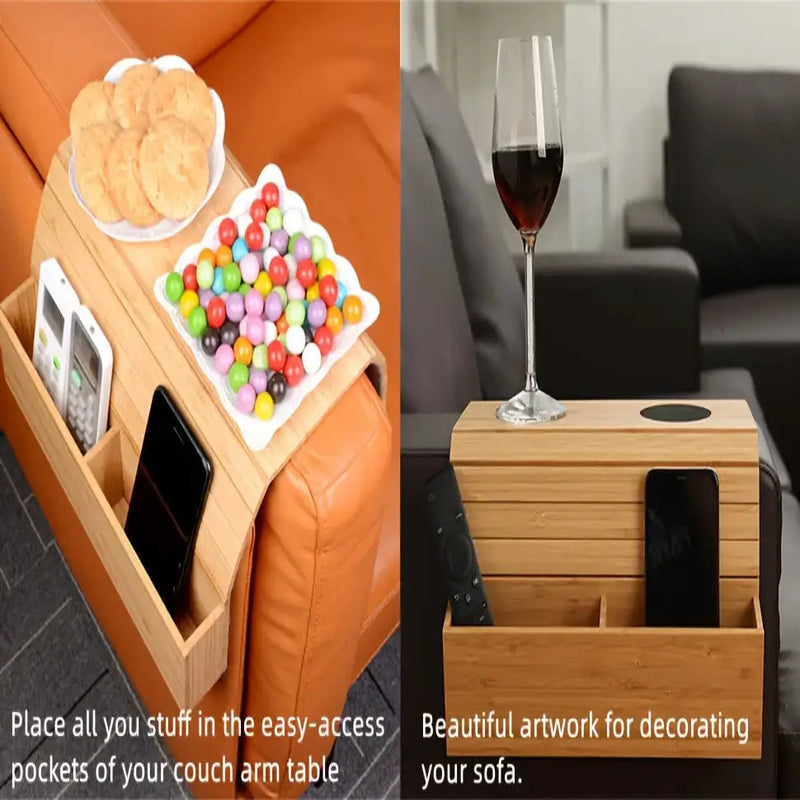 Foldable Bamboo Sofa Armrest Table with Cup Holder (2 colours available) by Habicare
