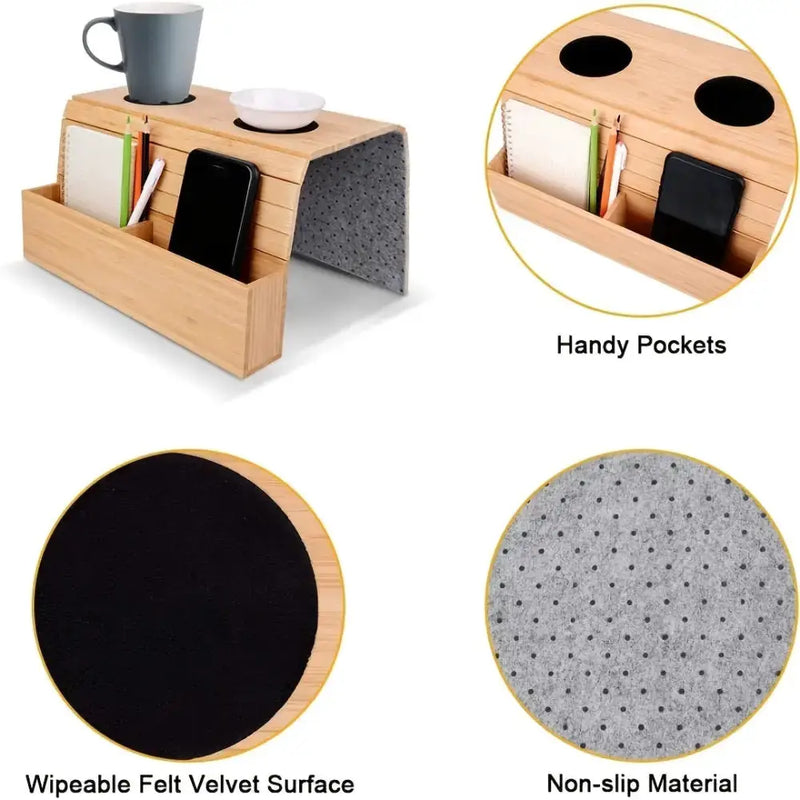 Foldable Bamboo Sofa Armrest Table with Cup Holder (2 colours available) by Habicare