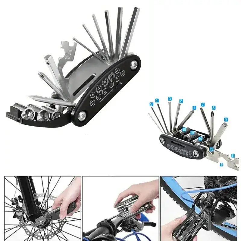 Folding Bike & Motorcycle Repair Tool Kit (16 in 1) by Habicare