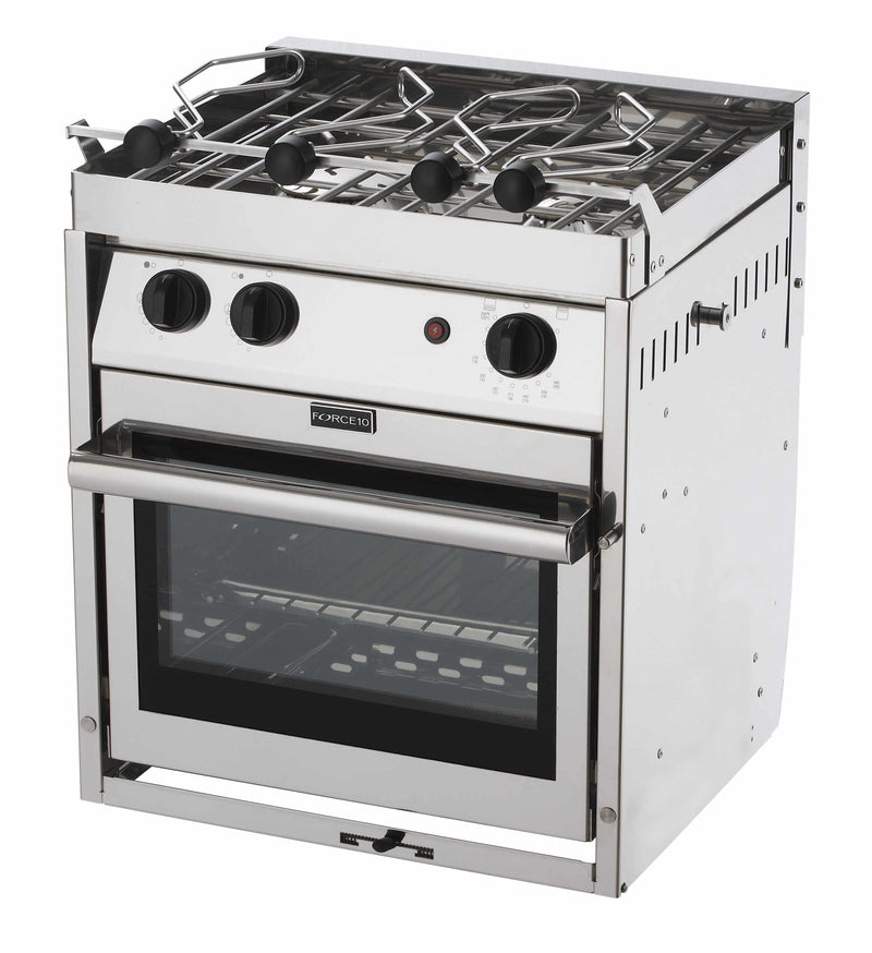 Force 10 - 2 Burner Subcompact Oven, stainless steel oven with burners and oven door for RV or boat cooking.
