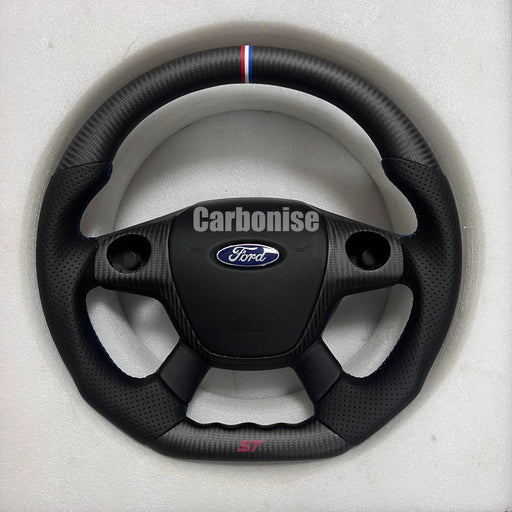 Ford Steering Wheel (Matte Carbon+Perforated Leather) by CARBONISE
