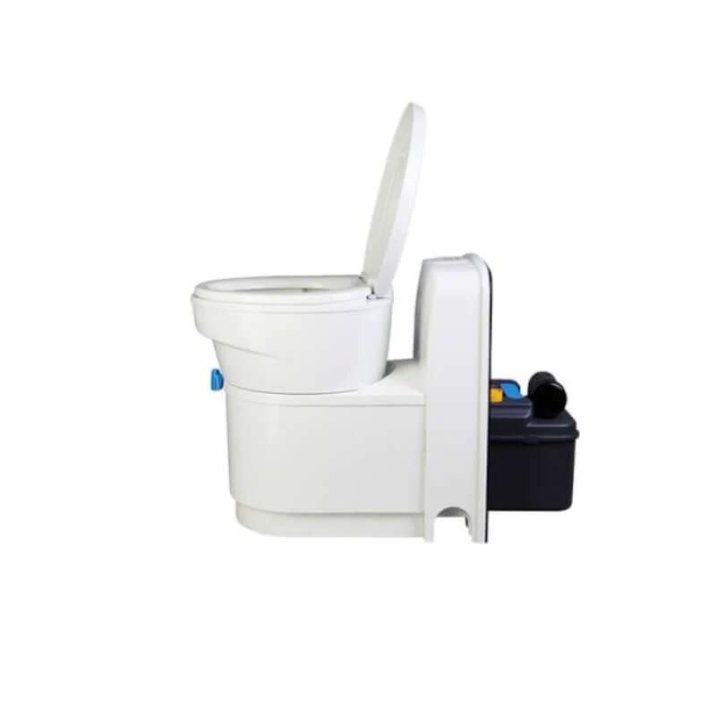 FREUCAMP Swivel Cassette Toilet complete with exterior door side view showing waste holding cassette and handle.