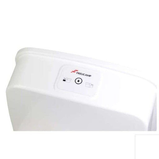 FREUCAMP Swivel Cassette Toilet control panel showing operation buttons and indicators.