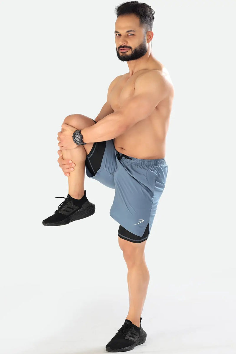 2 in 1 Compression Shorts Light Grey by Fuaark Nz