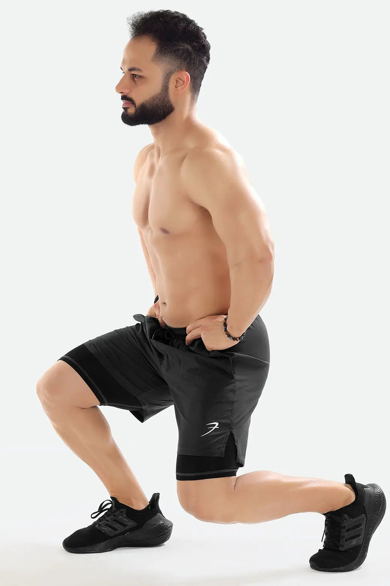 2 in 1 Compression Shorts Dark Grey by Fuaark Nz