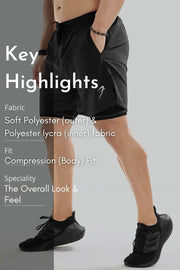 2 in 1 Compression Shorts Dark Grey by Fuaark Nz