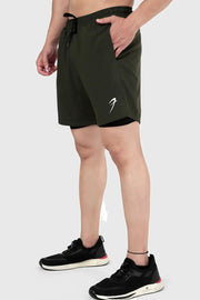 2 in 1 Compression Shorts Olive by Fuaark Nz