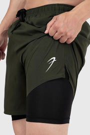 2 in 1 Compression Shorts Olive by Fuaark Nz