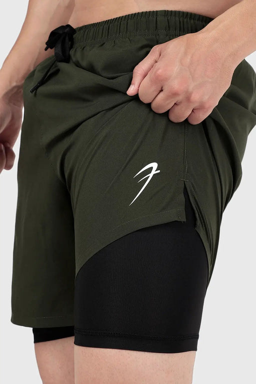 2 in 1 Compression Shorts Olive by Fuaark Nz
