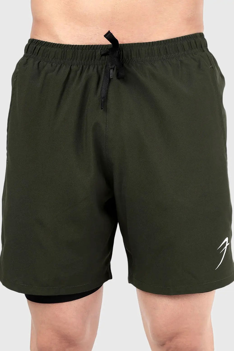 2 in 1 Compression Shorts Olive by Fuaark Nz
