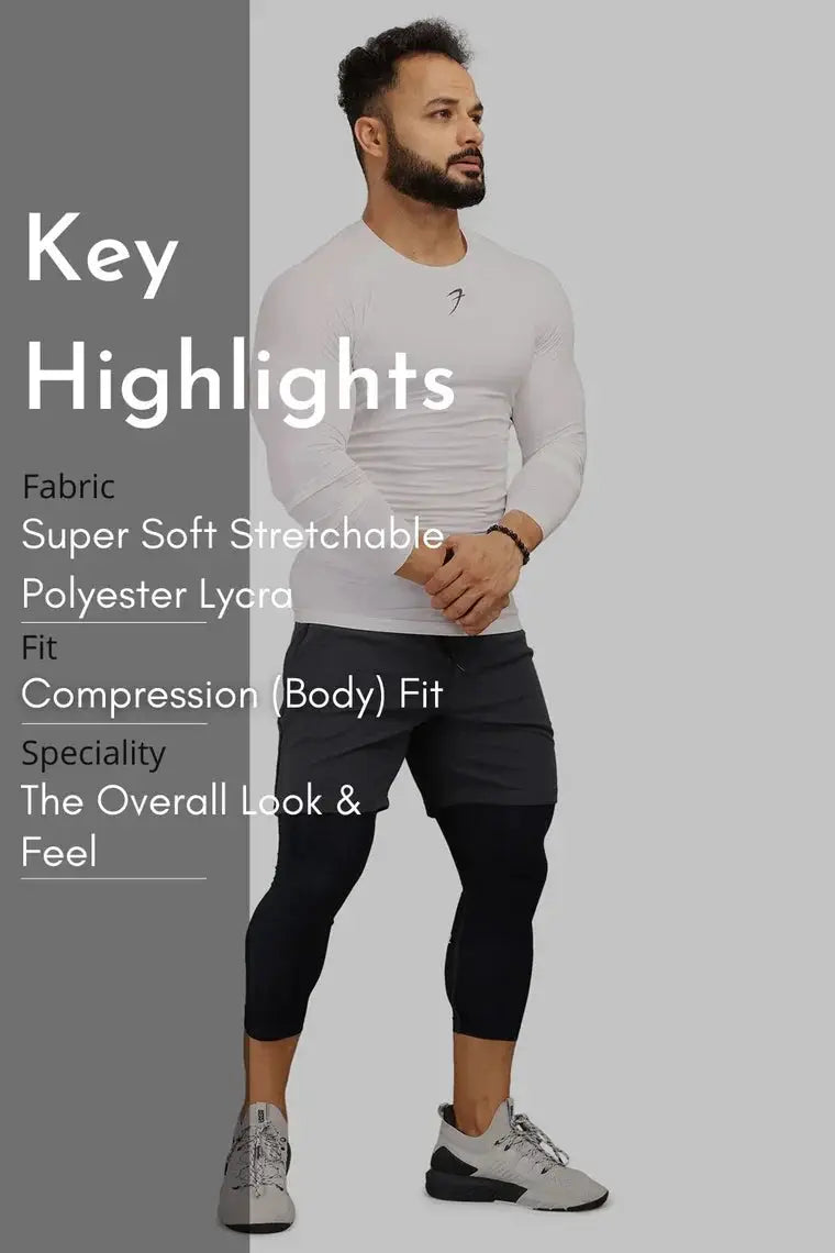 Compression Fullsleeves T-shirt White by Fuaark Nz