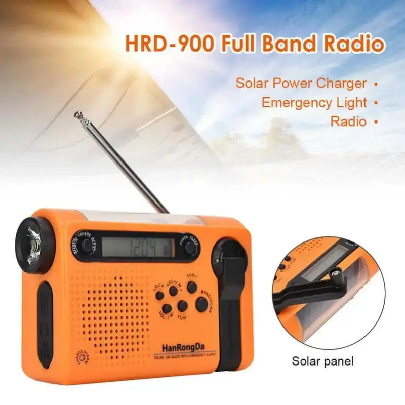 Full Band AM/FM/SW1/SW2 Radio, Torch, Solar Panel & Hand Crank - Power Bank by Habicare