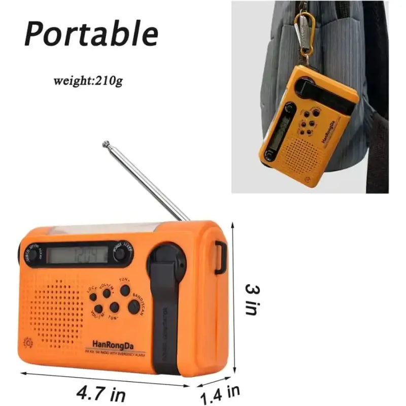 Full Band AM/FM/SW1/SW2 Radio, Torch, Solar Panel & Hand Crank - Power Bank by Habicare