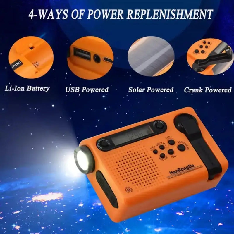 Full Band AM/FM/SW1/SW2 Radio, Torch, Solar Panel & Hand Crank - Power Bank by Habicare
