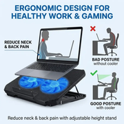 Gaming Laptop Cooling Pad with Dual Silent Fans & Adjustable Height by techplus