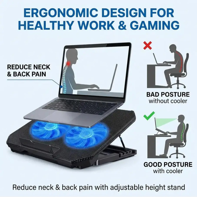 techplus Gaming Laptop Cooling Pad with Dual Fans | USB Cooling Stand for Laptop & Notebook Gaming Laptop Cooling Pad with Dual Fans | USB Cooling Stand for Laptop & Notebook
