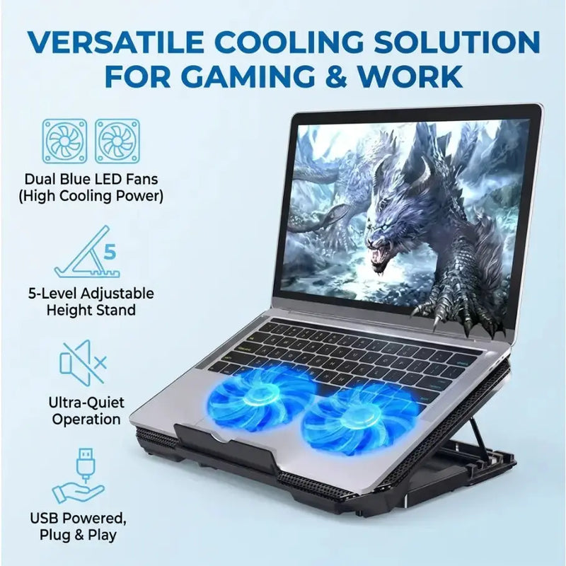 techplus Gaming Laptop Cooling Pad with Dual Fans | USB Cooling Stand for Laptop & Notebook Gaming Laptop Cooling Pad with Dual Fans | USB Cooling Stand for Laptop & Notebook