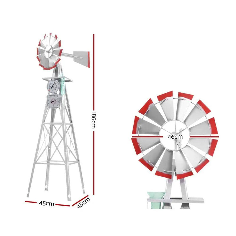 Garden Windmill 6FT 186cm Metal Ornaments Outdoor Decor Ornamental Wind Will by SportZone.co.nz