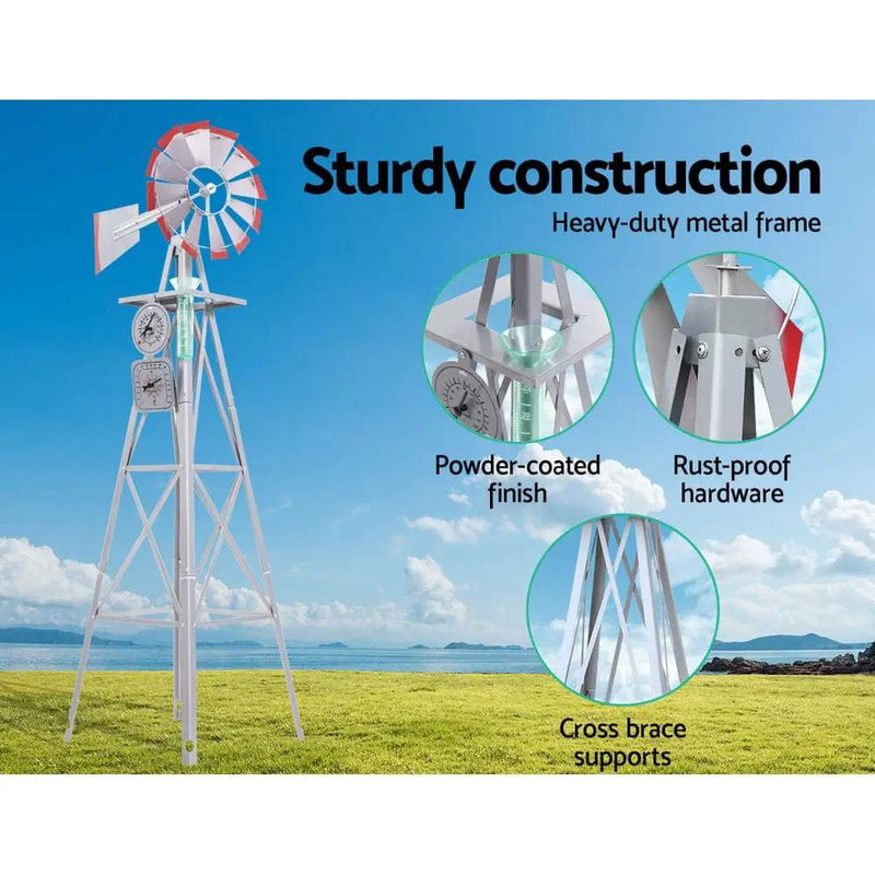 Garden Windmill 6FT 186cm Metal Ornaments Outdoor Decor Ornamental Wind Will by SportZone.co.nz