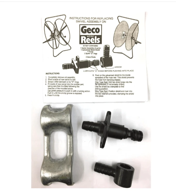 Geco Hose Reel Spare Gland Fitting components with assembly instructions and replacement parts.