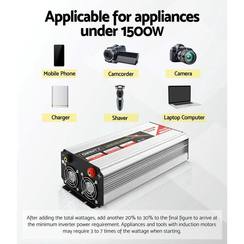 Giantz 1500W Puresine Wave DC-AC Power Inverter by SportZone.co.nz