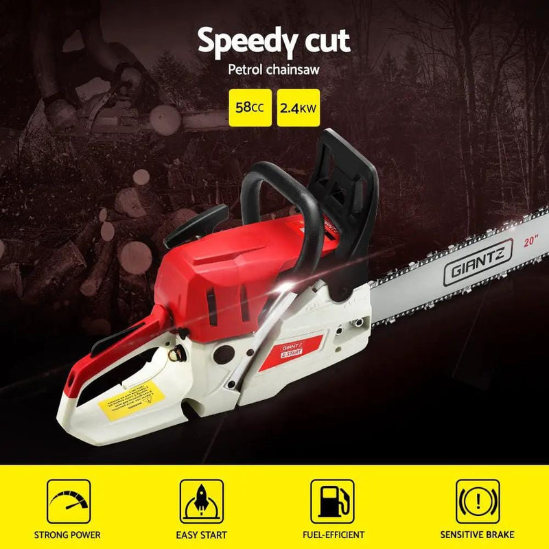 SportZone.co.nz Tools > Industrial Tools Giantz 62CC Petrol Chainsaw 20” Bar Commercial E-Start Tree Cutting Saw Giantz 62cc Petrol Chainsaw E Start 20 Inch Bar