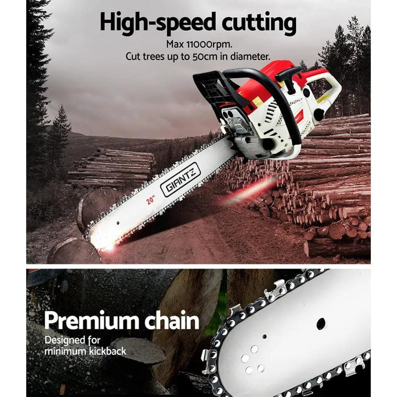 SportZone.co.nz Tools > Industrial Tools Giantz 62CC Petrol Chainsaw 20” Bar Commercial E-Start Tree Cutting Saw Giantz 62cc Petrol Chainsaw E Start 20 Inch Bar