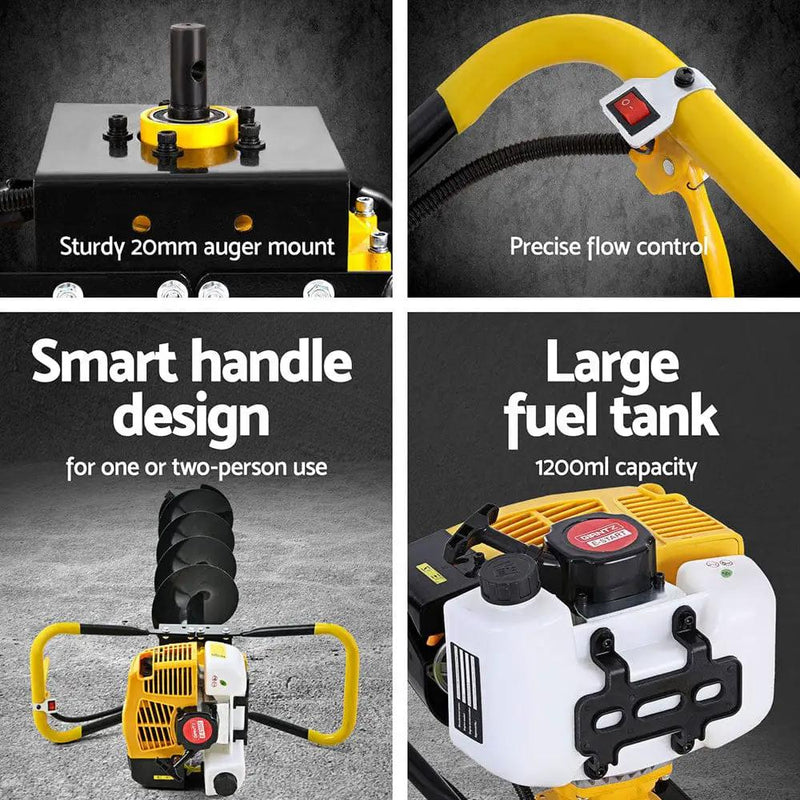Giantz 74CC Post Hole Digger 200mm Petrol Drill Auger Extension Bits by SportZone.co.nz