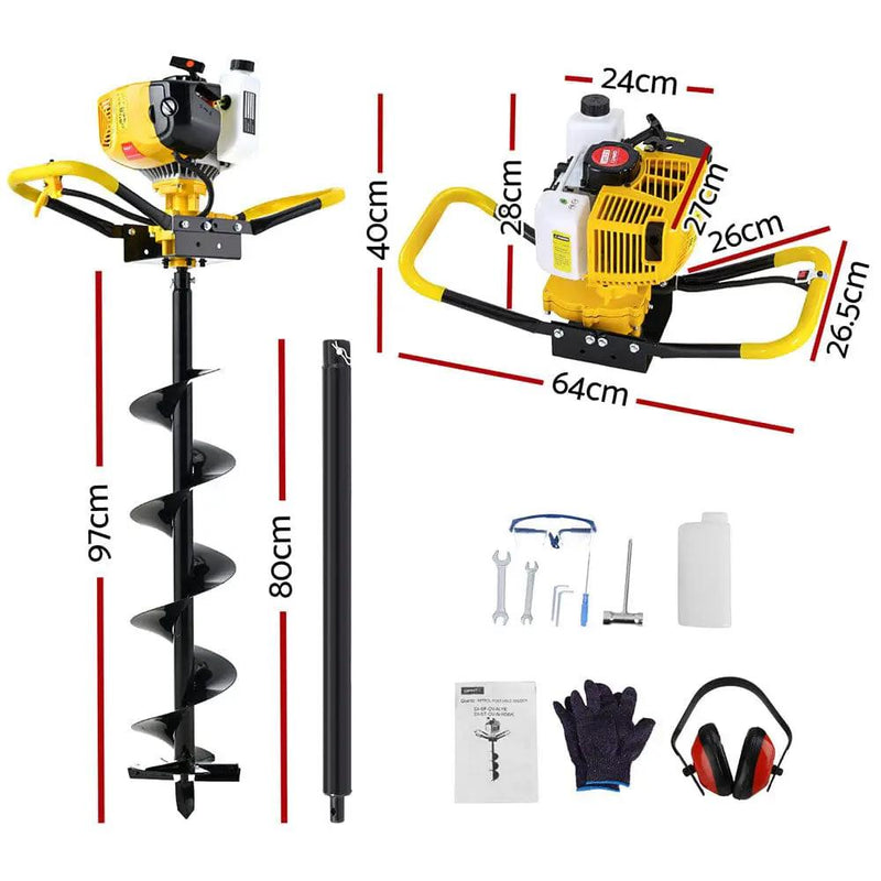 Giantz 74CC Post Hole Digger 200mm Petrol Drill Auger Extension Bits by SportZone.co.nz