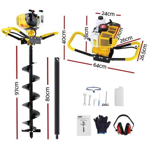 Giantz 74CC Post Hole Digger 200mm Petrol Drill Auger Extension Bits by SportZone.co.nz