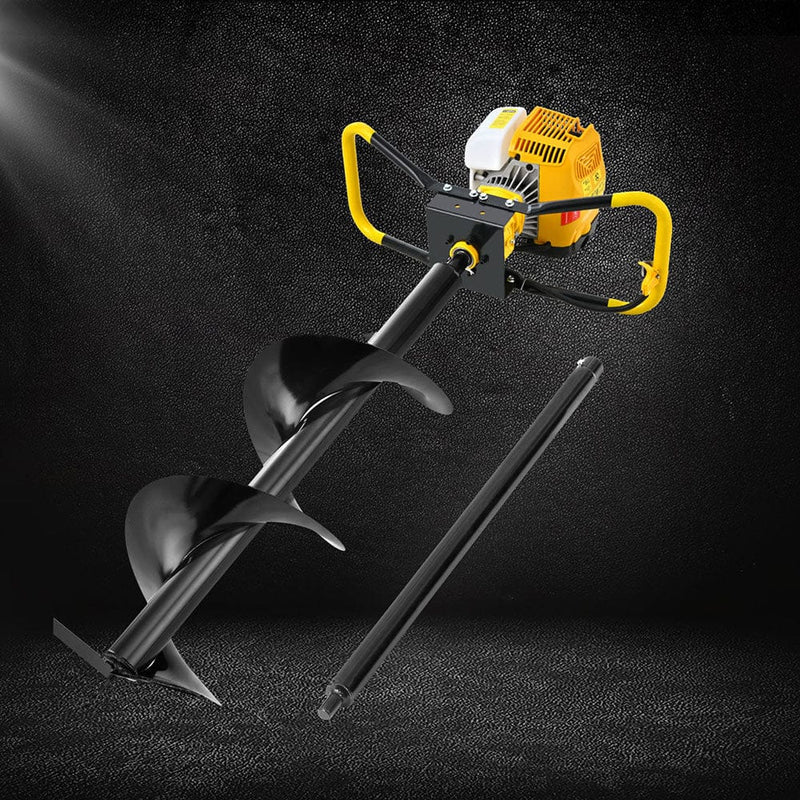 Giantz 74cc Post Hole Digger With 300mm Auger Extension Bits
