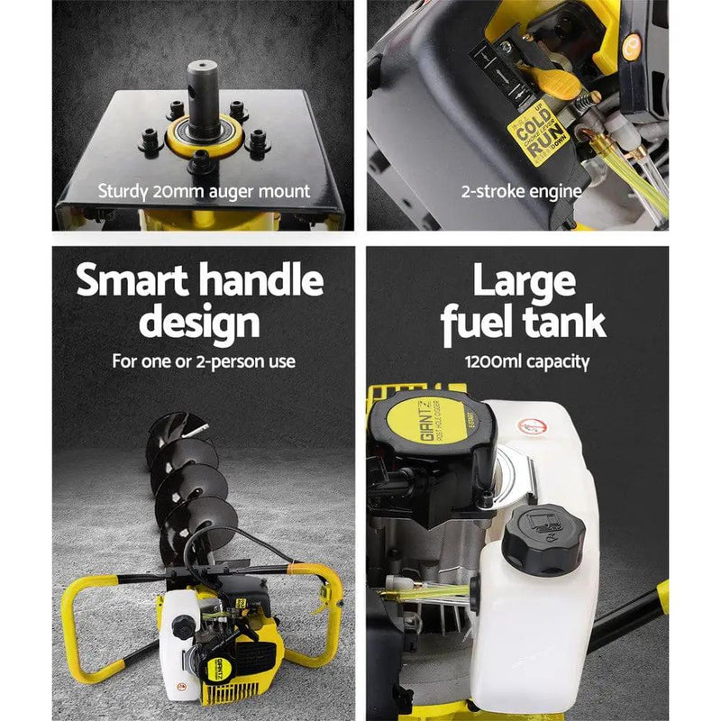 Giantz 80CC Post Hole Digger 200mm Petrol Drill Auger Extension Bits by SportZone.co.nz
