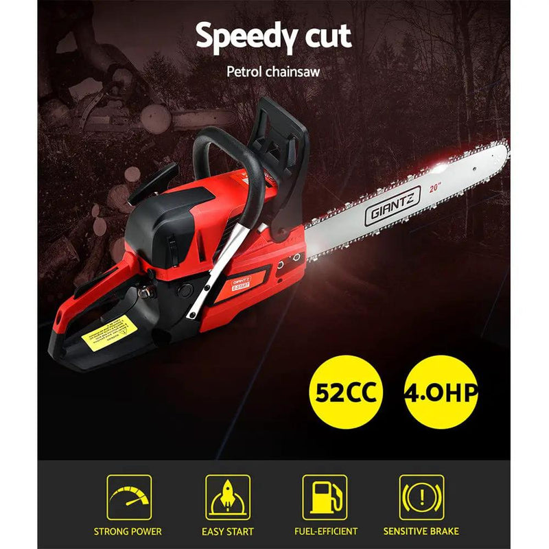 Giantz Chainsaw Petrol 52CC 20" Bar Commercial E-Start Pruning Chain Saw by SportZone.co.nz