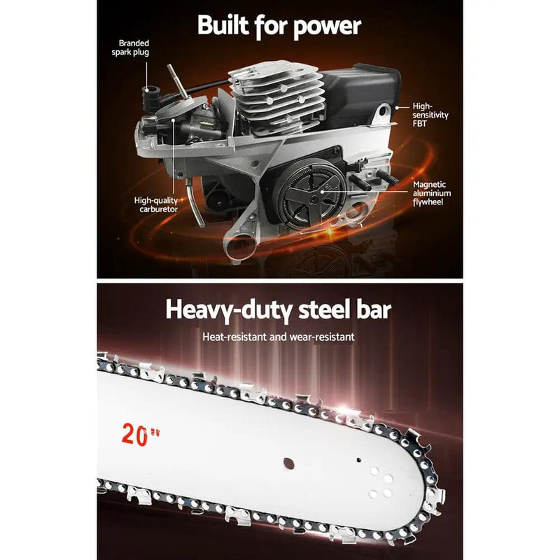 Giantz Chainsaw Petrol 52CC 20" Bar Commercial E-Start Pruning Chain Saw by SportZone.co.nz